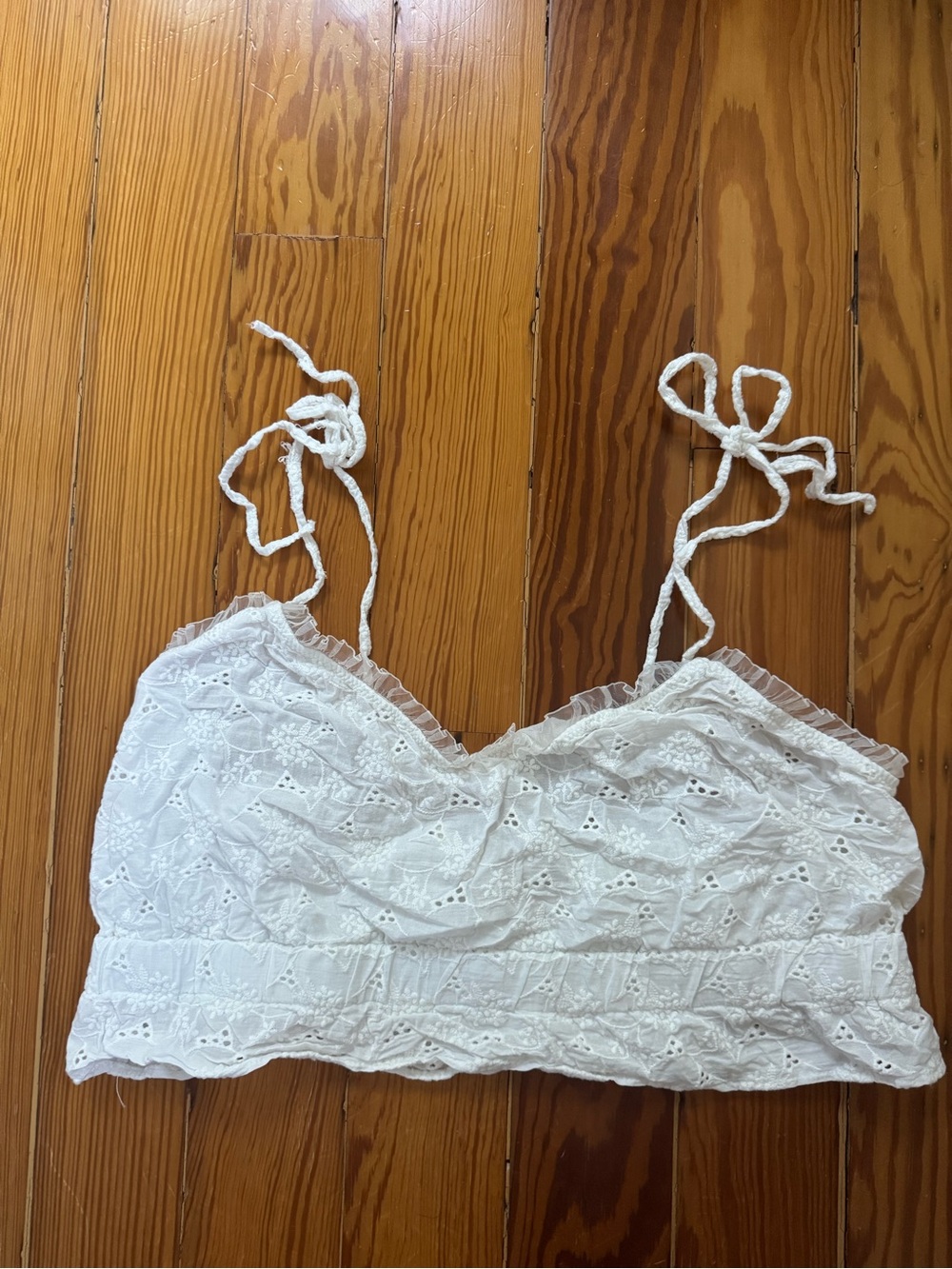 Anthropologie White Eyelet Lace Tie-Strap Bralette